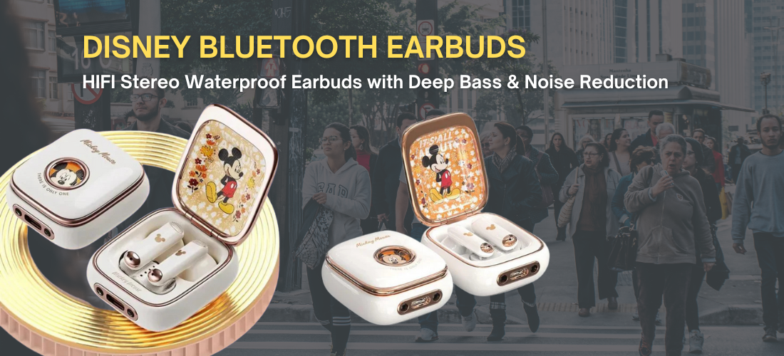 Disney Bluetooth Earbuds: HIFI Stereo Waterproof Earbuds with Deep Bass & Noise Reduction