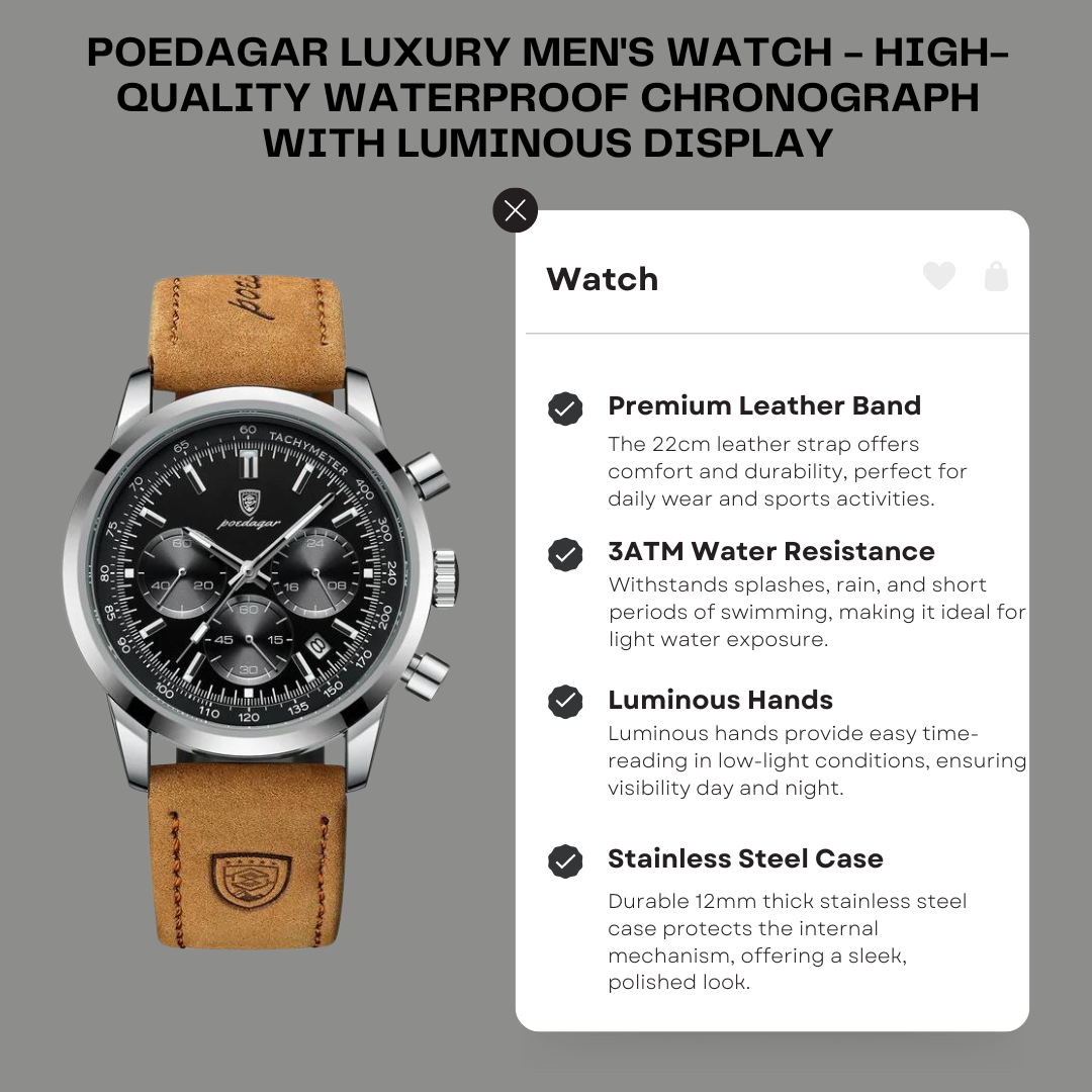 Original POEDAGAR Luxury Men's Watch