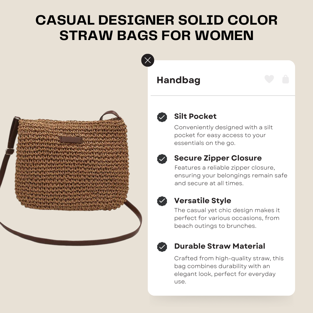 Casual Designer Solid Color Straw Bags for Women – Crossbody Beach Vacation Shoulder Bag