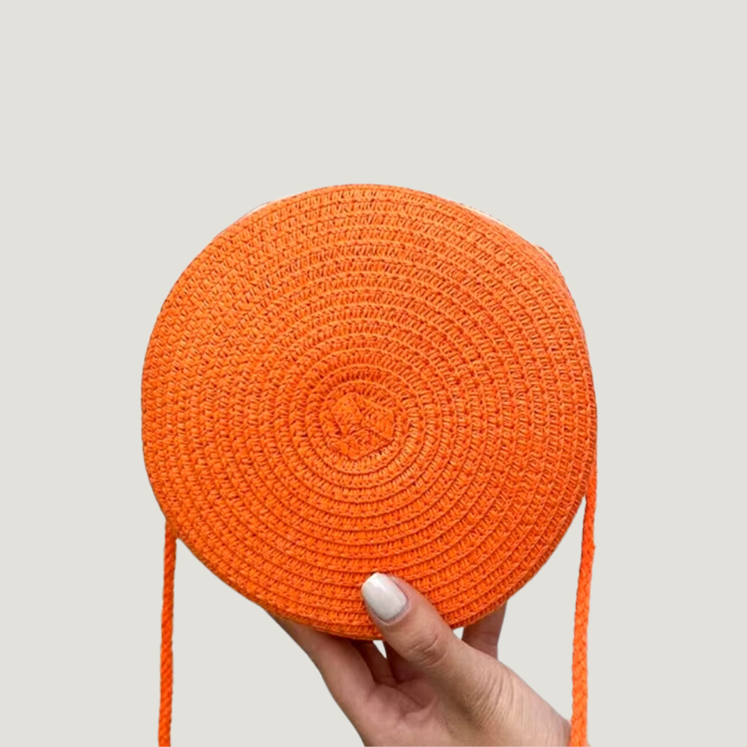 Minimalist Round Straw Crossbody Bag – Women's Shoulder Handbag for Casual and Vacation Style