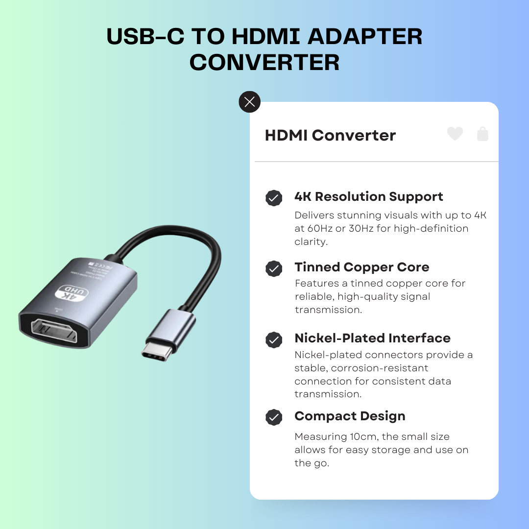 USB-C to HDMI Adapter Converter 4K 60Hz 30Hz for MacBook Lenovo Laptop Phone to TV Cable