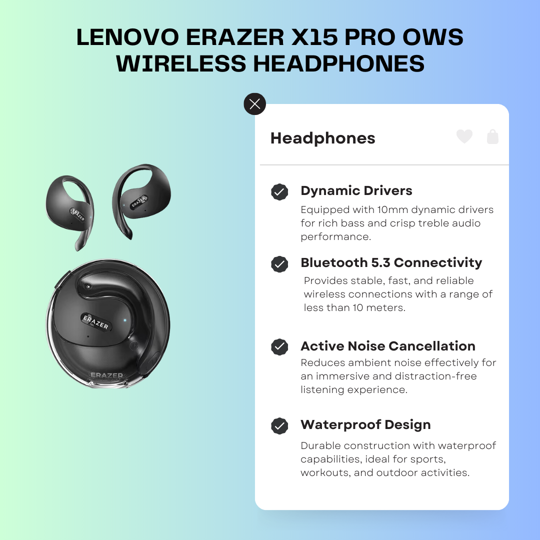 Lenovo ERAZER X15 Pro OWS Wireless Headphones Bluetooth 5.4 Earbuds Sport Earphone HIFI Sound Quality  Noise Reduction with Mic