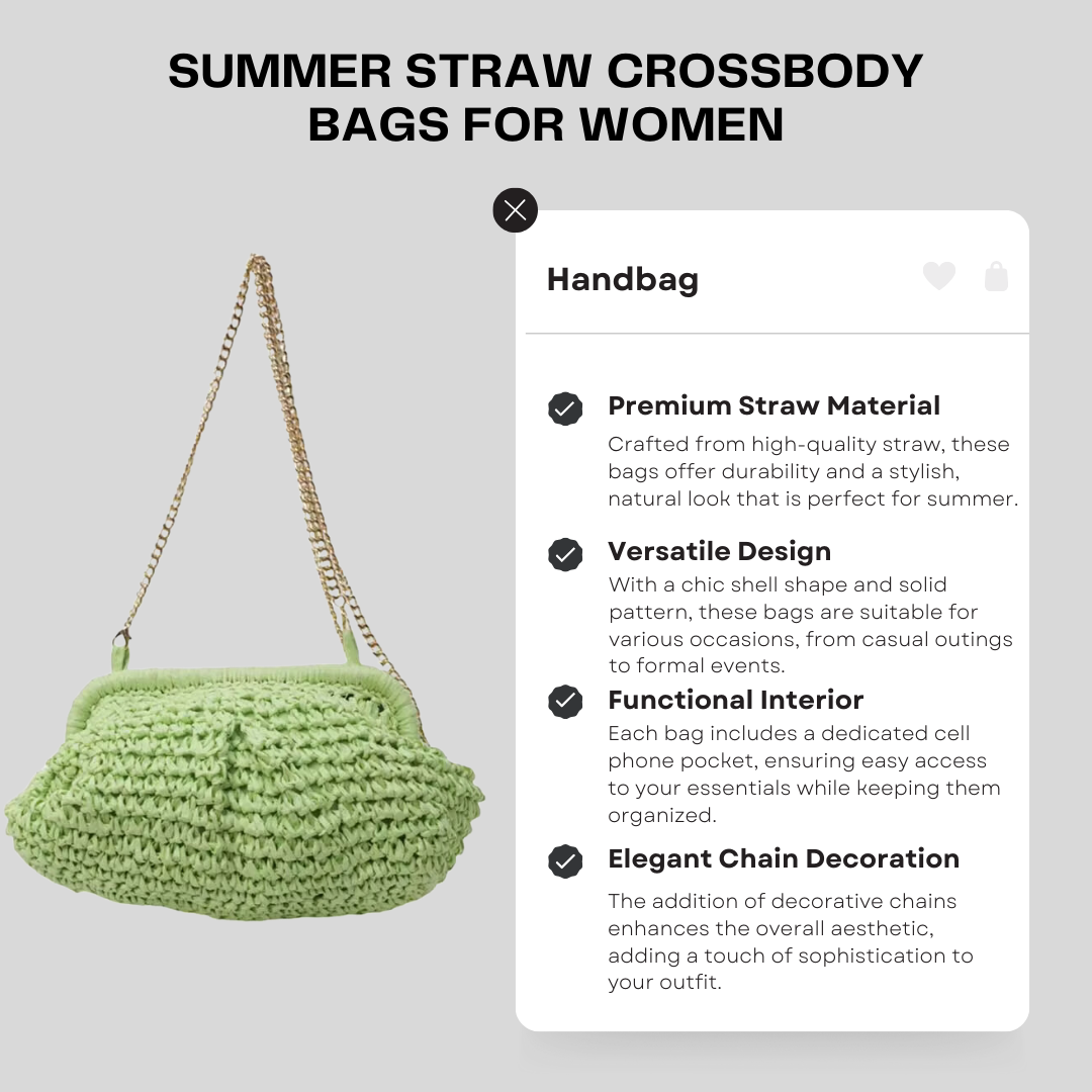 Summer Straw Crossbody Bags for Women - Luxury Crochet Raffia Shoulder Bag, Designer Clutch Purse, Handcrafted Ladies Handbags