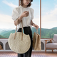 Round Straw Woven Shoulder Bag for Women – Large Capacity, Hollow Out Design, Vacation Beach Tote