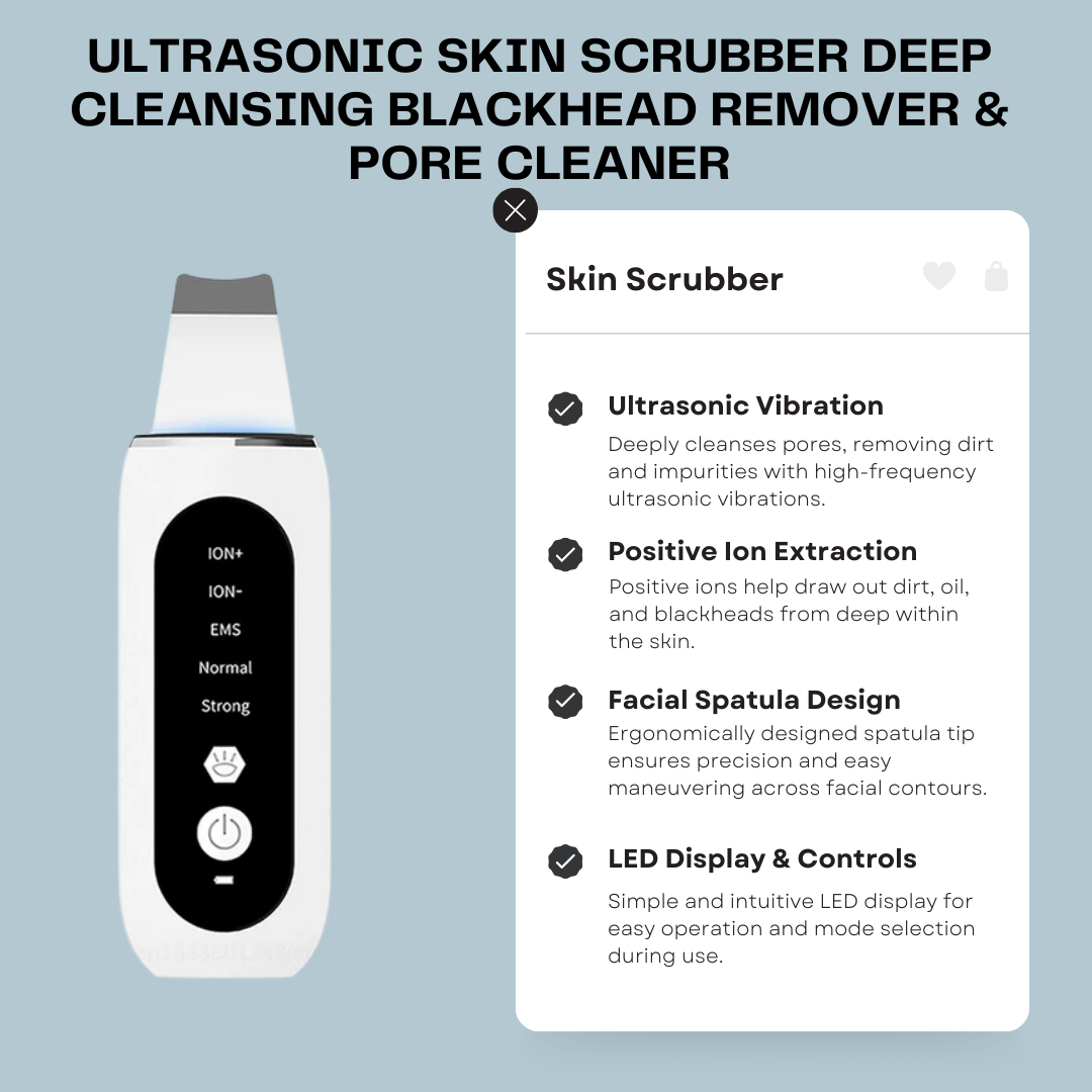 Ultrasonic Skin Scrubber – Deep Cleansing Blackhead Remover & Pore Cleaner, Facial Shovel Cleanser with Ion Technology for Acne and Peeling