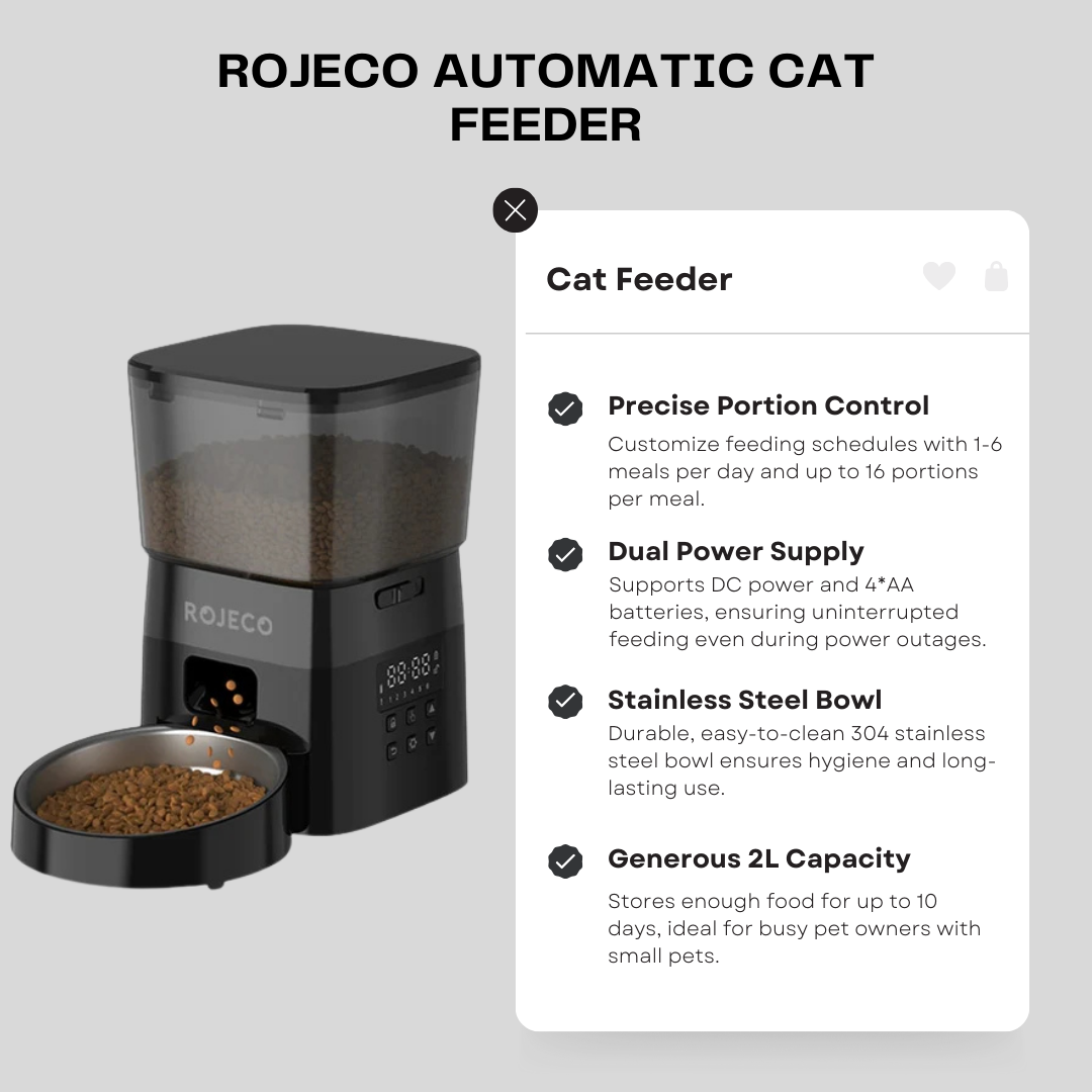 ROJECO Automatic Cat Feeder: Smart Control Kibble Dispenser with Button Version, Ideal for Cat and Dog Accessories