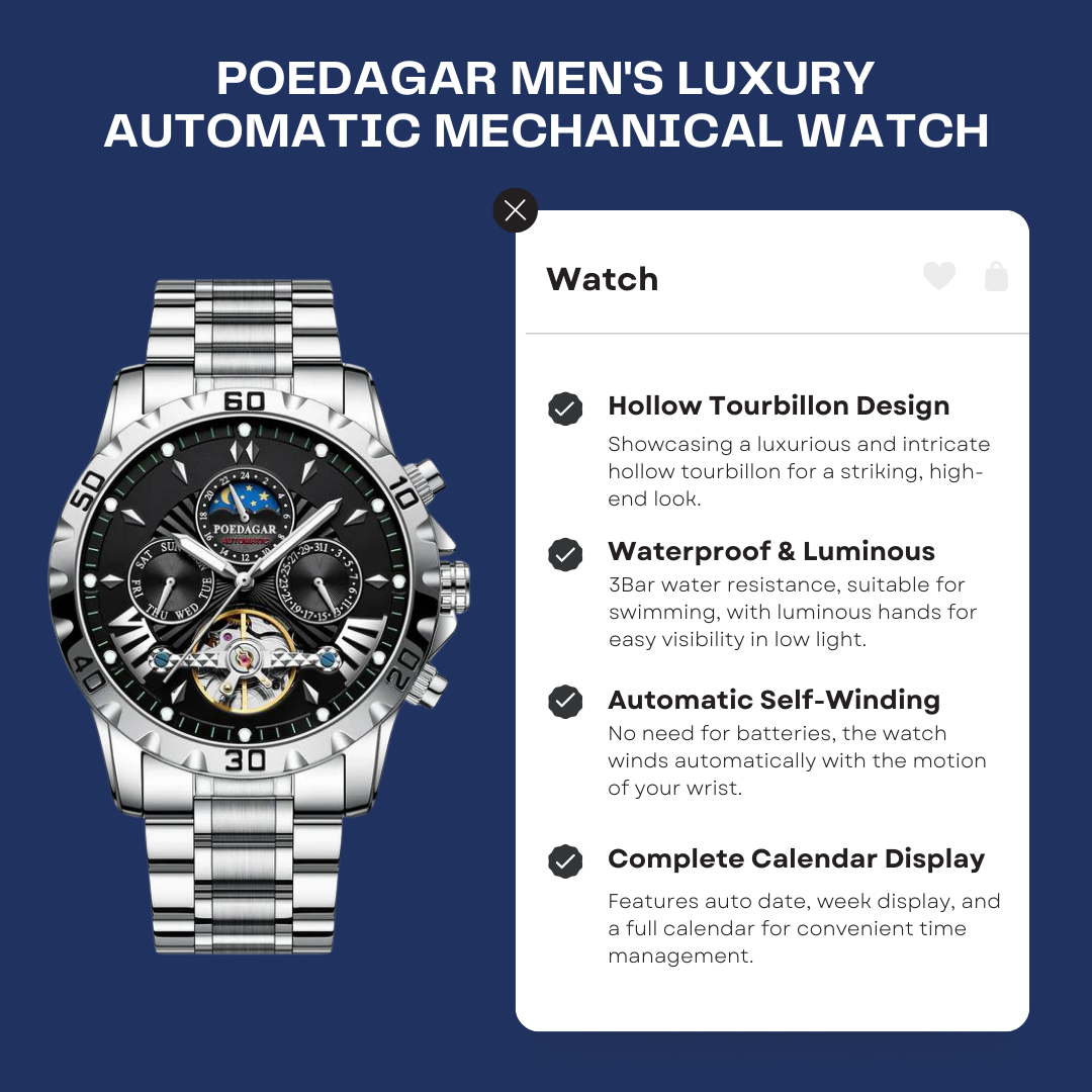 Original POEDAGAR Men's Luxury Automatic Mechanical Watch