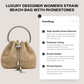 Luxury Designer Women's Straw Beach Bag with Rhinestones - Brown Crossbody & Clutch