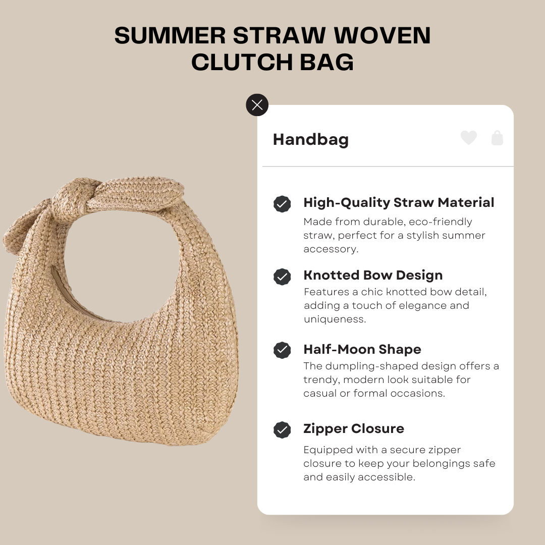 Summer Straw Woven Clutch Bag – Women's Knotted Purse with Bow, Luxury Design Evening Handbag for Parties and Beach