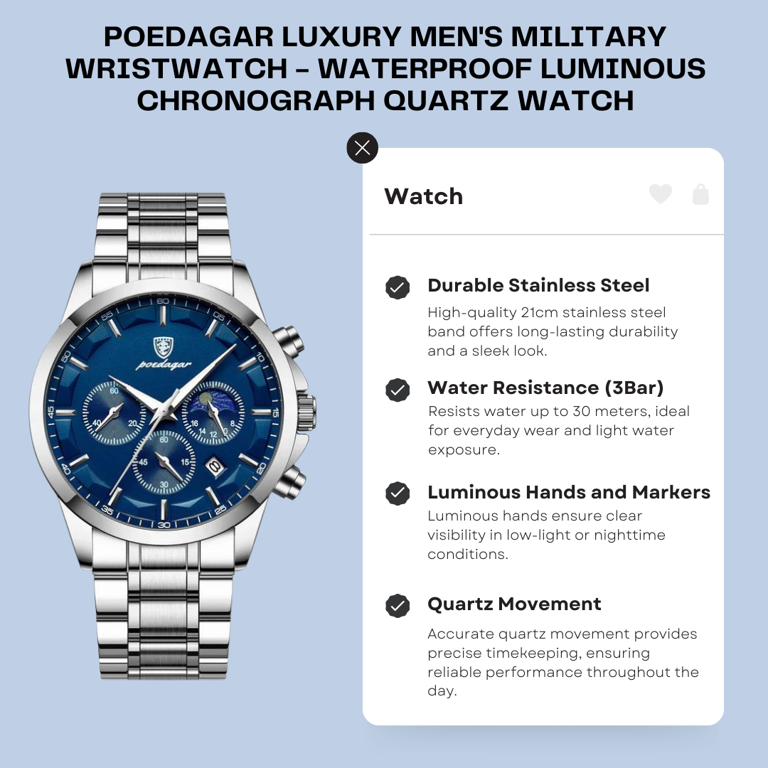 Original POEDAGAR Luxury Men's Military Wristwatch