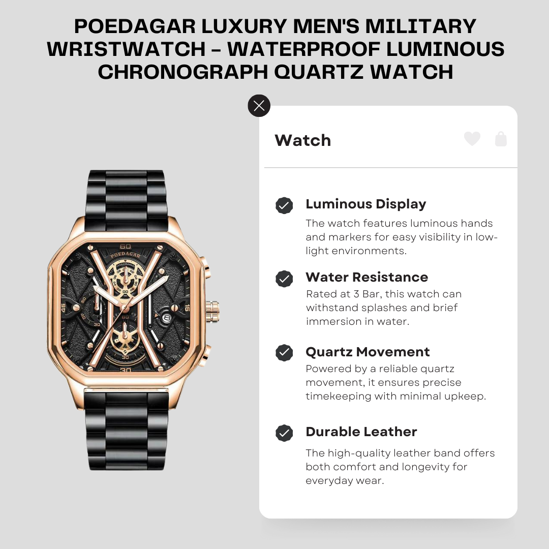 Original POEDAGAR Luxury Men's Wristwatch