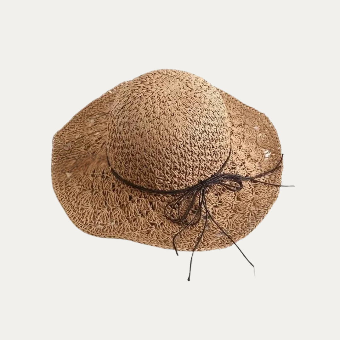 Women's Casual Raffia Straw Beach Hat – Sun Protection Travel Hat with Bowknot Rope Decoration