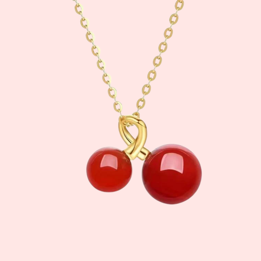 18k Gold Red Agate Cherry Necklace