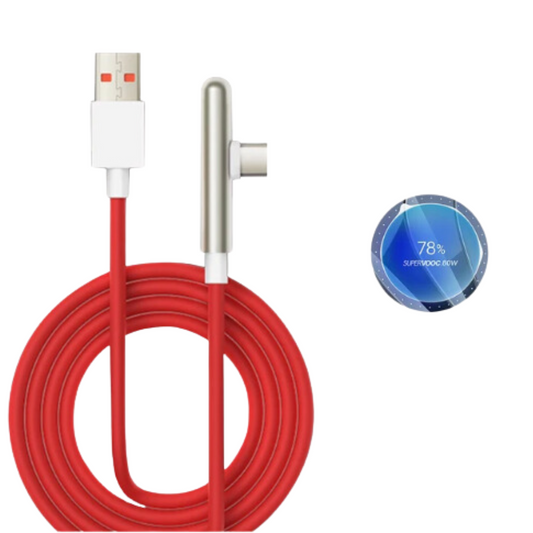 Original OnePlus USB Type-C Game Elbow Cable with Super VOOC 80W 8A Fast Charging 90 Degree Bend for OnePlus 10 Pro Nord CE 3 OnePlus 9 and OnePlus 8