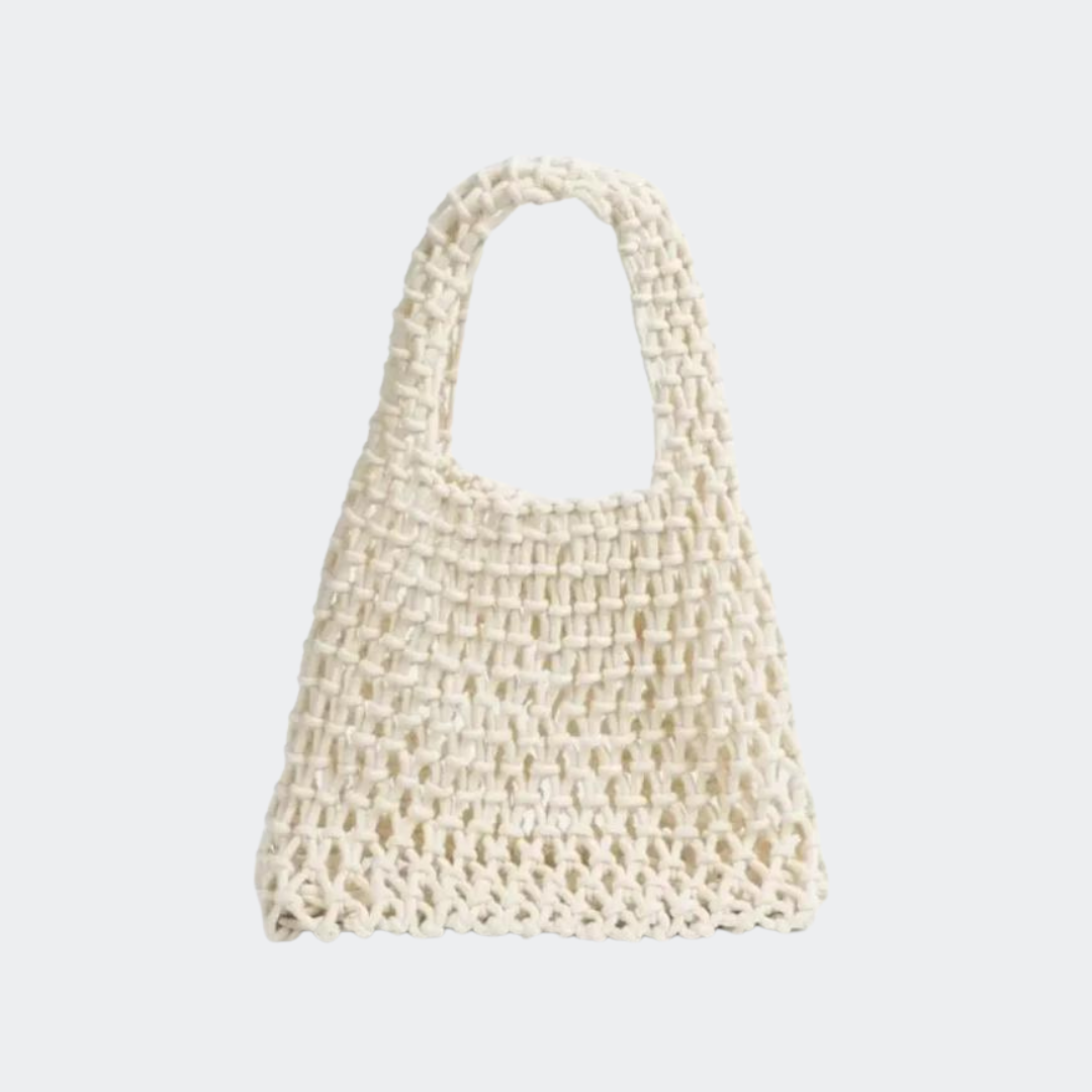 Handmade Macrame Summer Bucket Bag - Hollow Out Cotton Rope Crochet Small Phone Purse for Girls