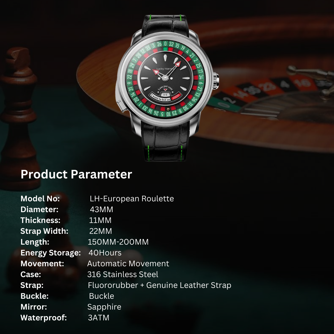 Lucky Harvey European Roulette Game Dial Mechanical Watches for Men Automatic Movement Sapphire Funny Dial Design Party Watch