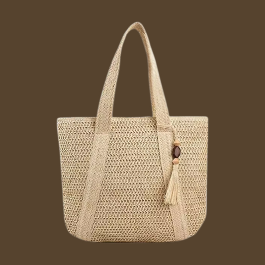 Summer Ladies' Hand-Woven Handbag – Fashionable, Large-Capacity Tote with Tassel Pendant for Shopping and Beach Days