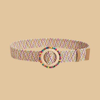 Trendy Women's Boho Colorful Straw Belt with Round Buckle – Wide Classic Summer Beach Waistband for Girls