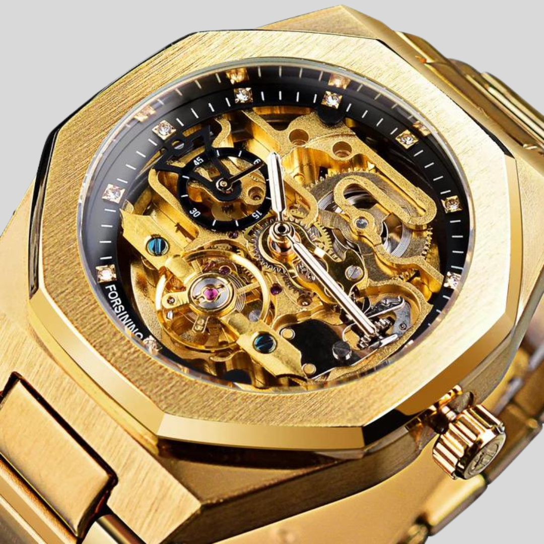 Original Forsining Men's Automatic 3D Diamond Skeleton Watch