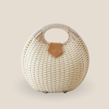 Round Woven Summer Straw Beach Tote - Women's Handbag