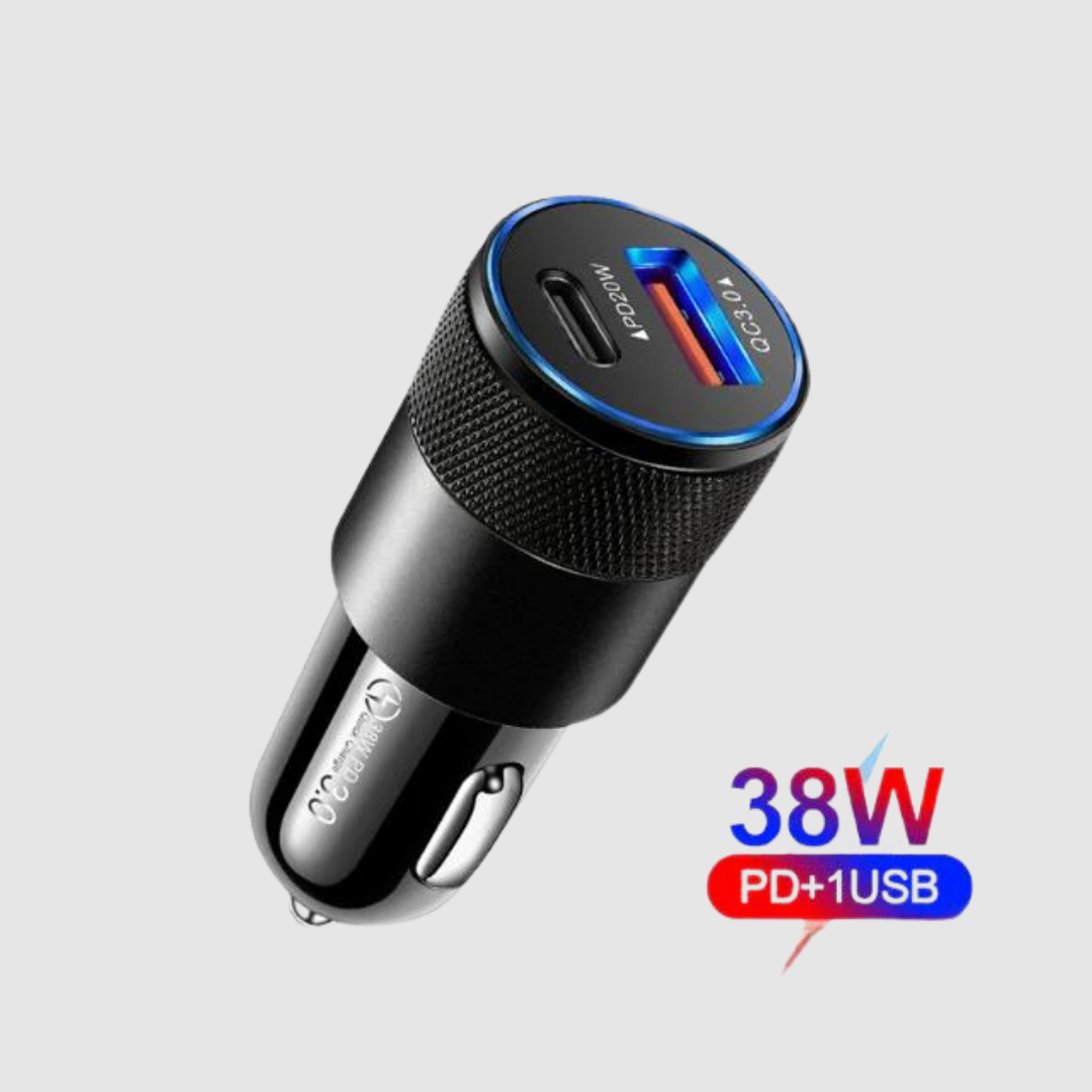 Compact 120W 4-in-1 Car Charger: Retractable USB C Cable for Fast Charging iPhone, Huawei, Samsung, with Cigarette Lighter Adapter and PD QC3.0