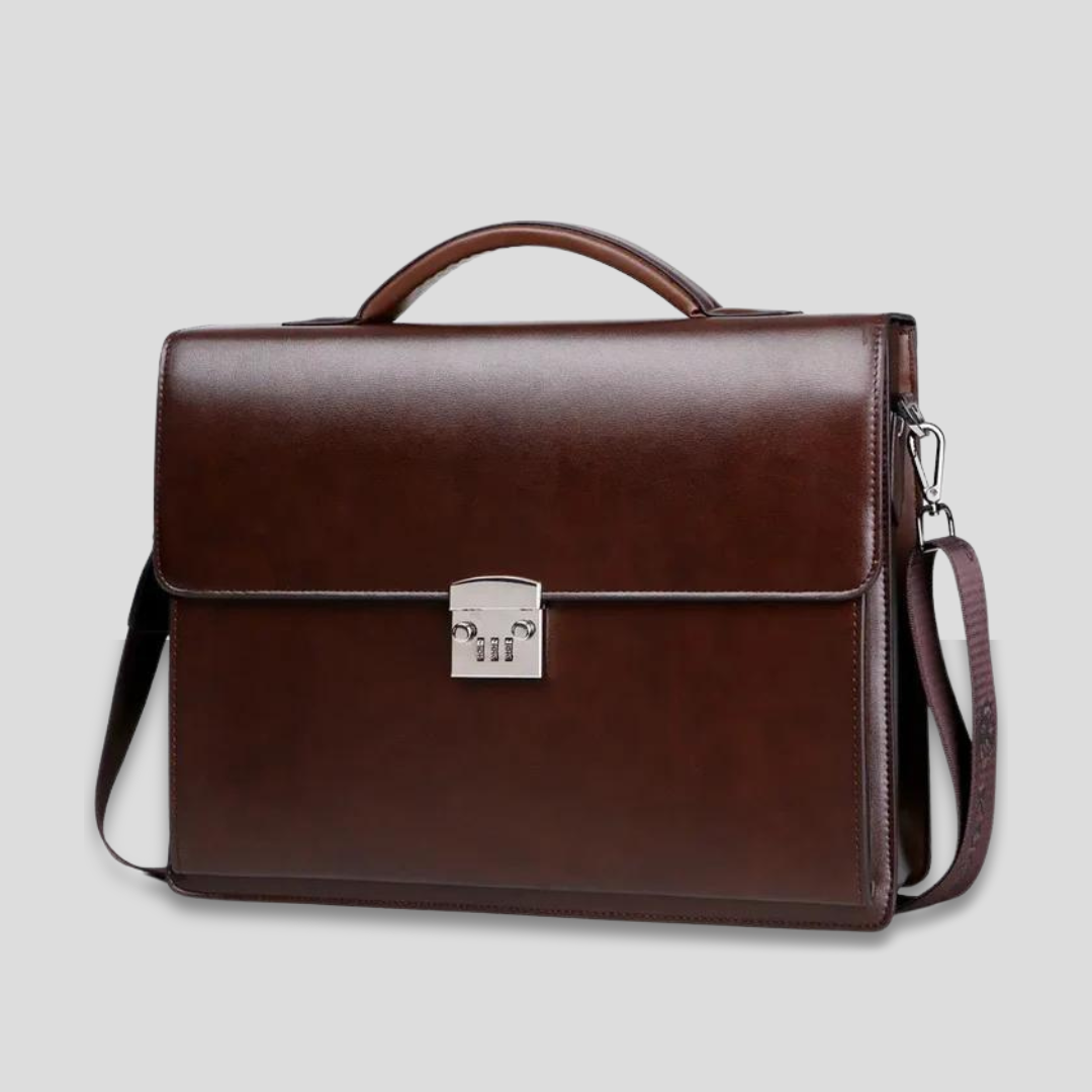 Stylish PU Leather Laptop Business Bag with Password Lock Professional Men's Diagonal Briefcase