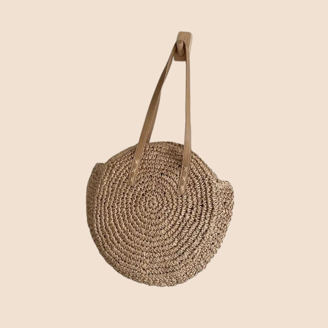 Round Straw Woven Shoulder Bag for Women – Large Capacity, Hollow Out Design, Vacation Beach Tote