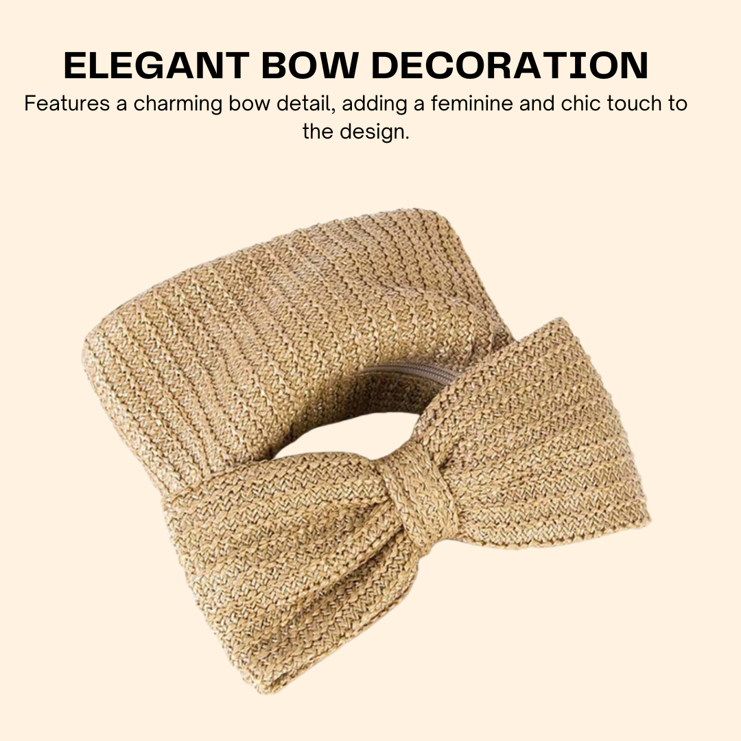 Straw Woven Summer Clutch Bag for Women – Bow Accent, Luxury Design Evening Handbag for Parties, Banquets, and Beach Vacations