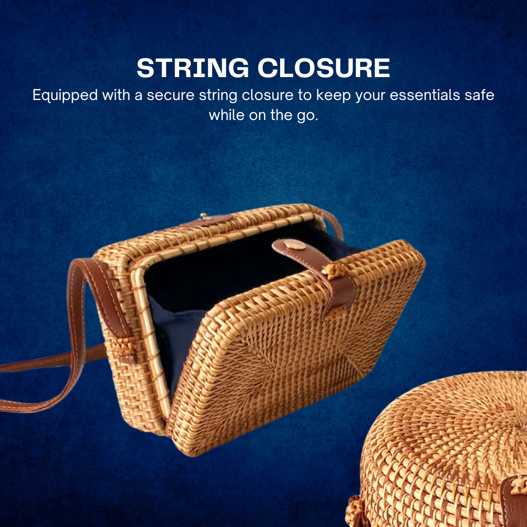 Women's Handmade Straw Rattan Bag – Square and Round Styles, Boho Woven Beach Handbag for Summer