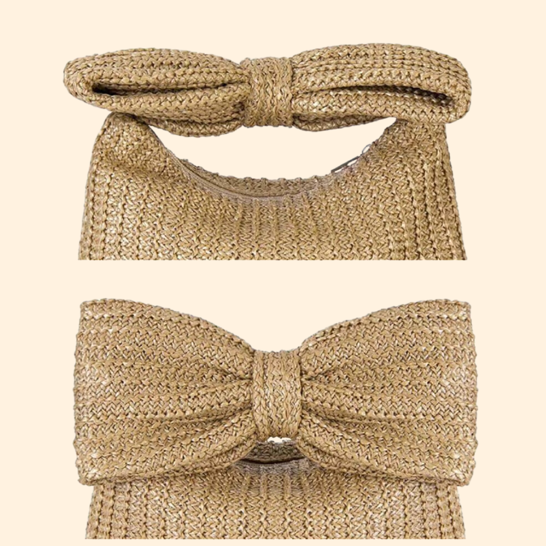 Straw Woven Summer Clutch Bag for Women – Bow Accent, Luxury Design Evening Handbag for Parties, Banquets, and Beach Vacations