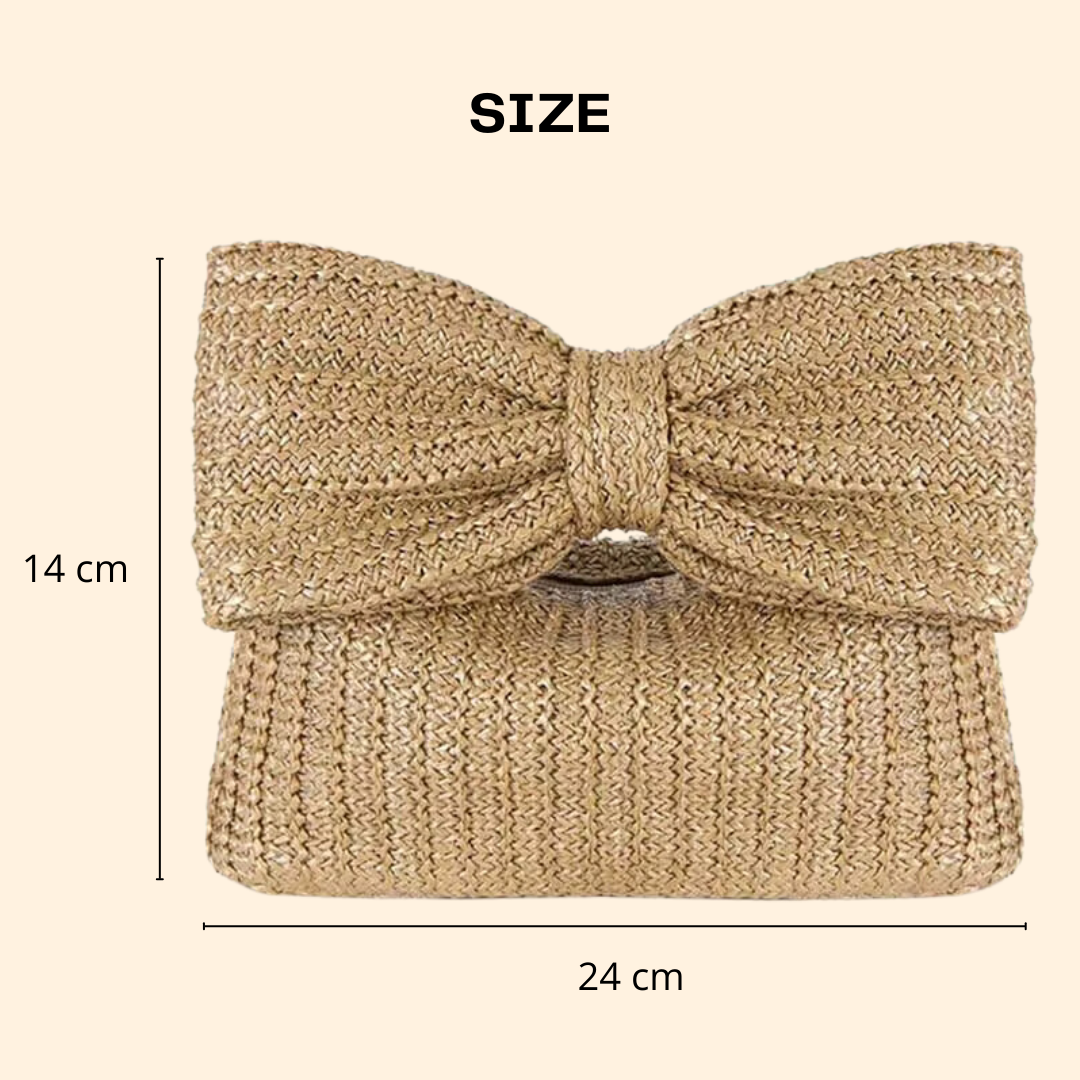 Straw Woven Summer Clutch Bag for Women – Bow Accent, Luxury Design Evening Handbag for Parties, Banquets, and Beach Vacations