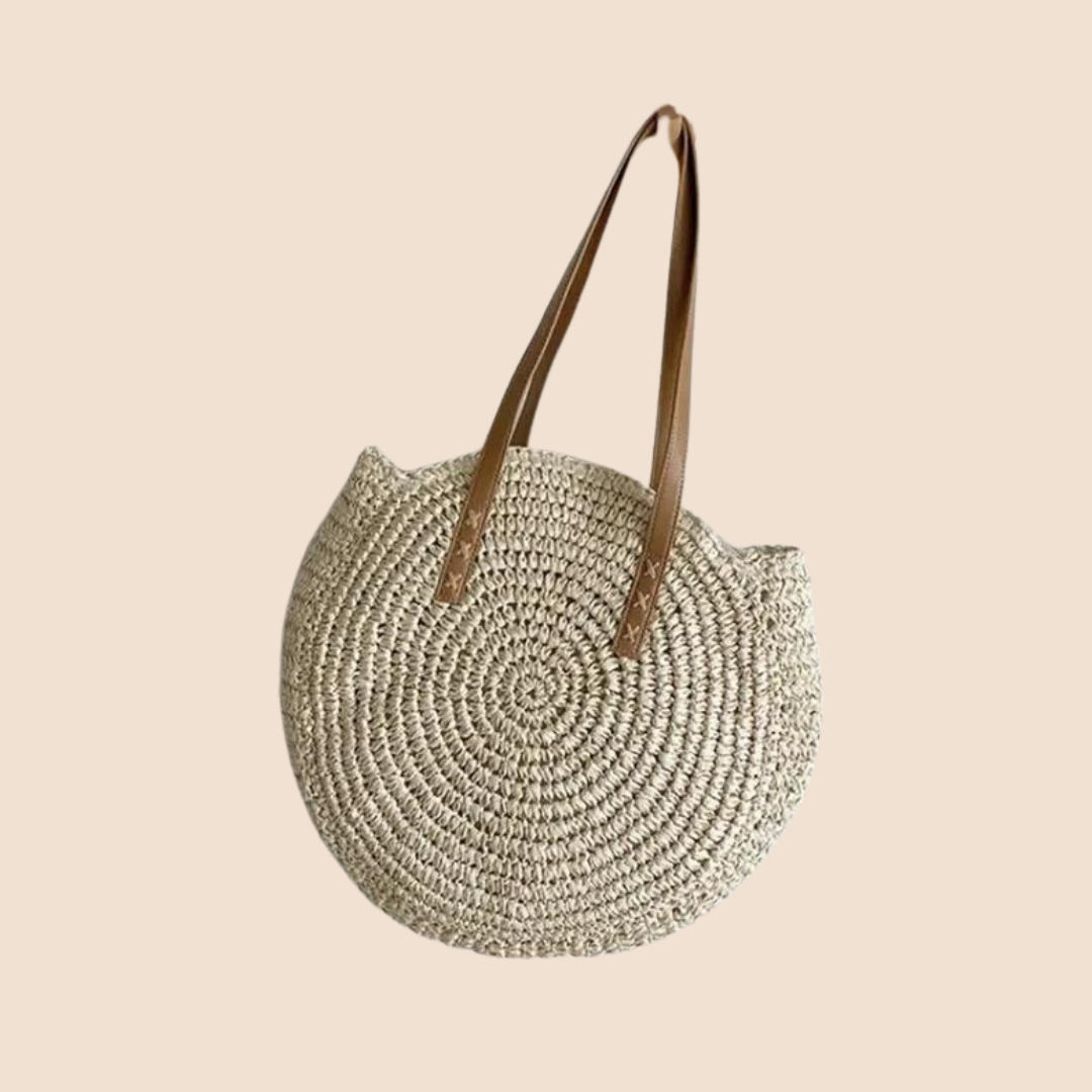 Round Straw Woven Shoulder Bag for Women – Large Capacity, Hollow Out Design, Vacation Beach Tote