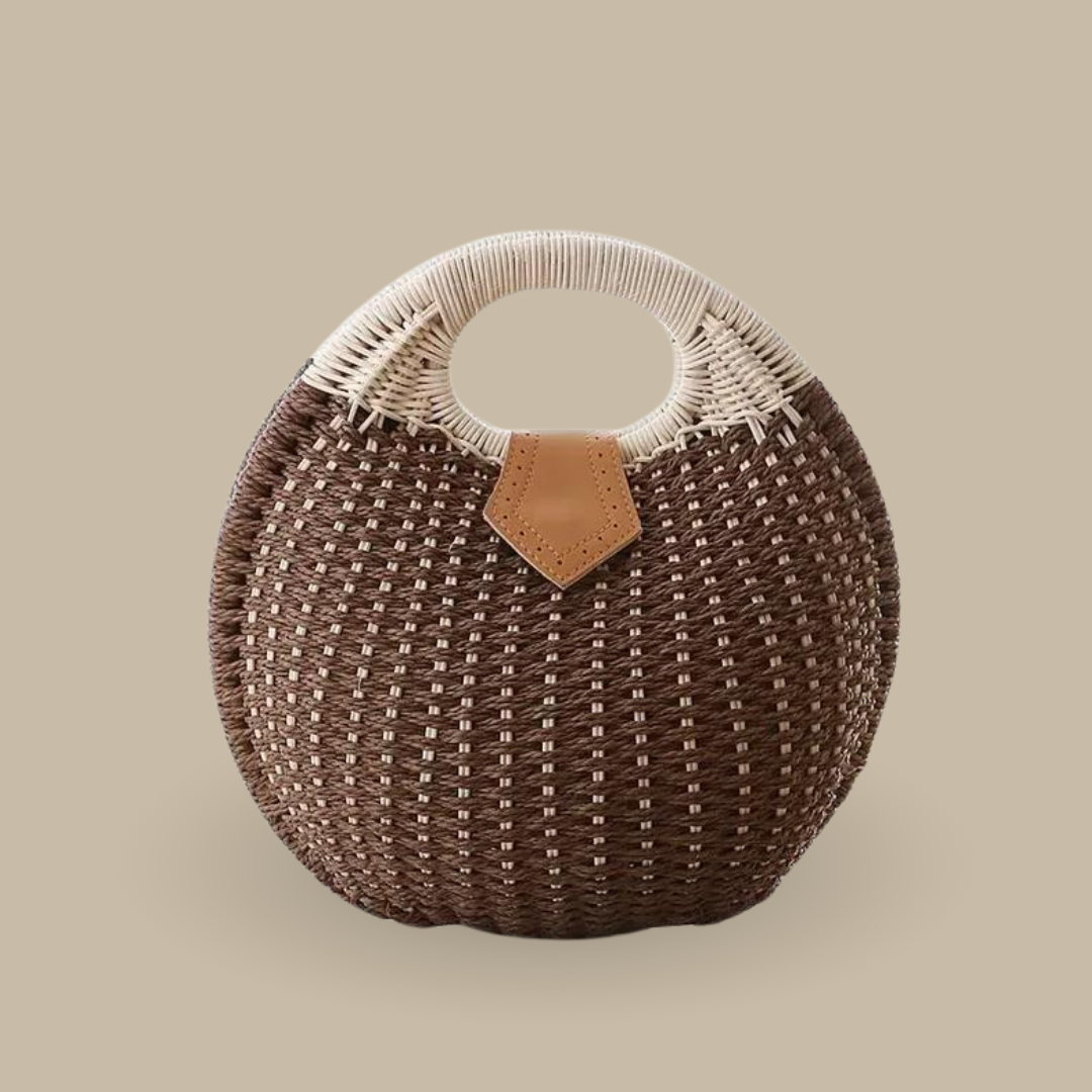 Round Woven Summer Straw Beach Tote - Women's Handbag