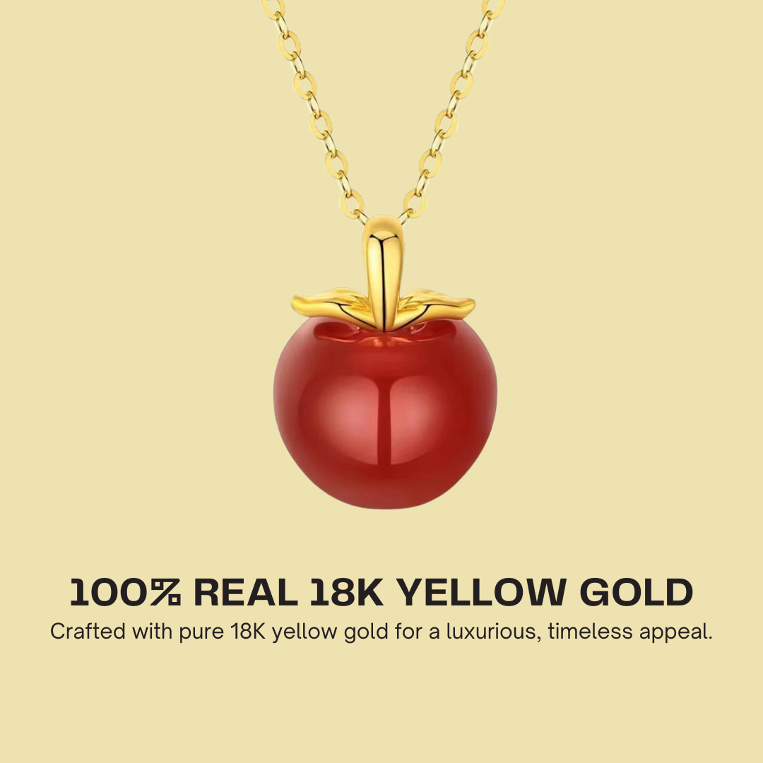 18K Gold Natural Red Agate Apple Necklace Pendant