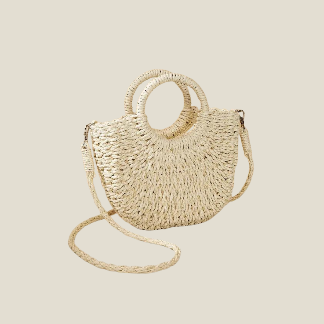 Handwoven Straw Rattan Half-Moon Beach Handbag – Large Capacity Summer Hollow Out Crossbody Shoulder Bag for Women