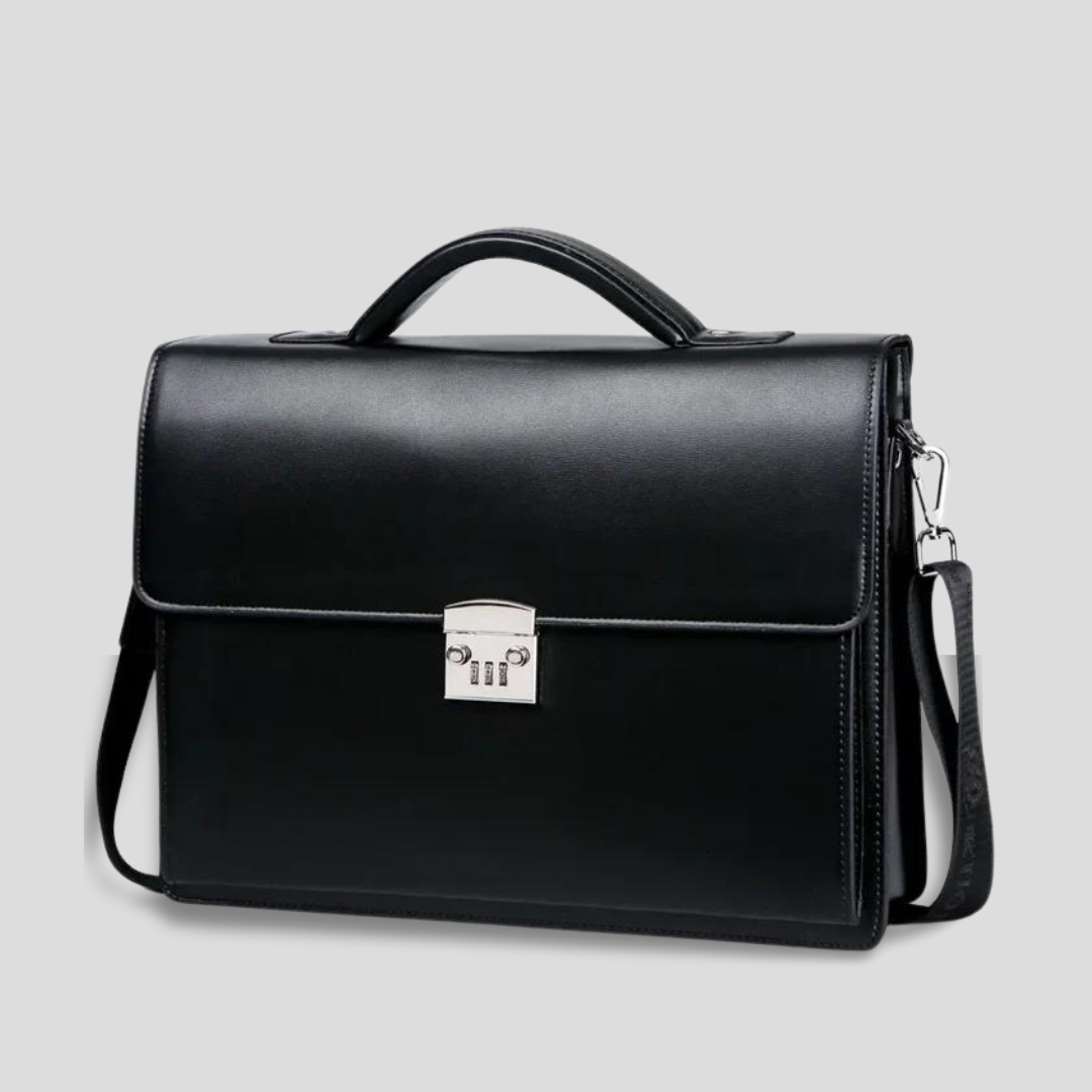 Stylish PU Leather Laptop Business Bag with Password Lock Professional Men's Diagonal Briefcase