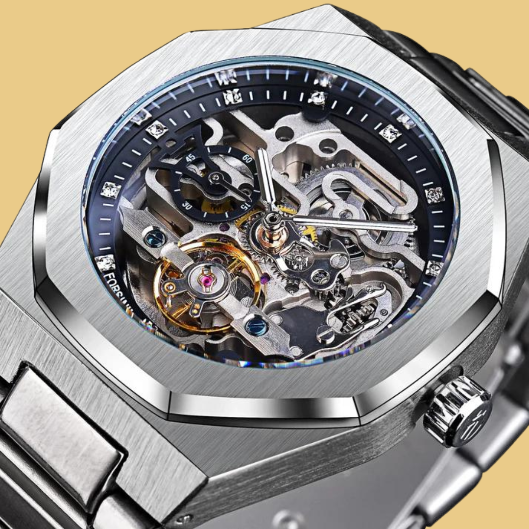 Original Forsining Men's Automatic 3D Diamond Skeleton Watch