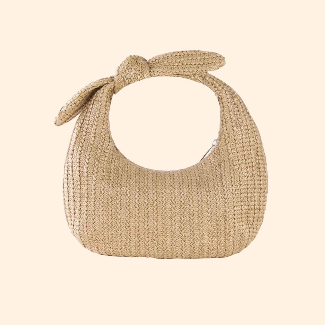 Summer Straw Woven Clutch Bag – Women's Knotted Purse with Bow, Luxury Design Evening Handbag for Parties and Beach