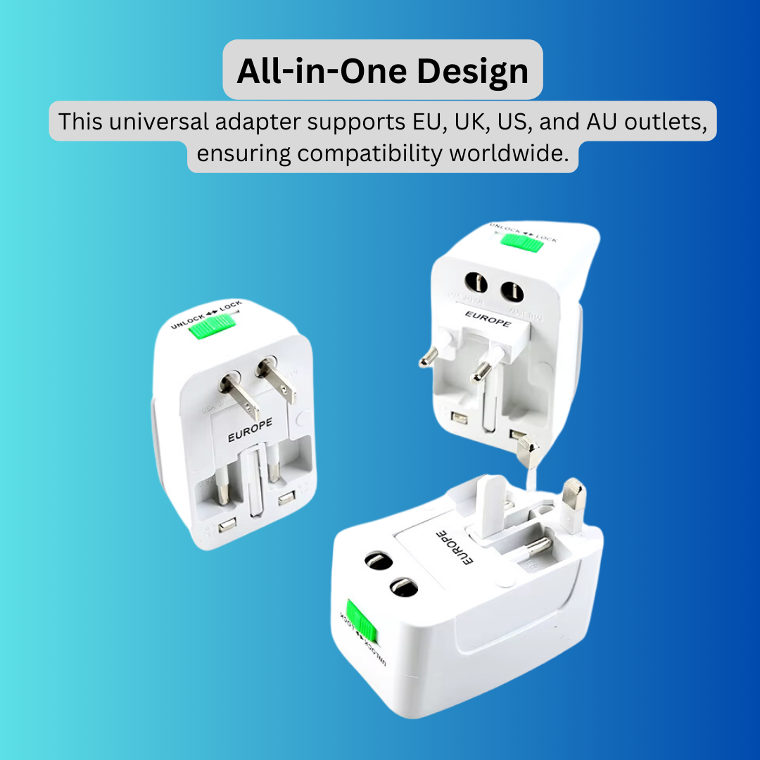 Universal All-in-One Travel Adapter | International AC Power Converter Plug for EU, UK, US, AU Sockets