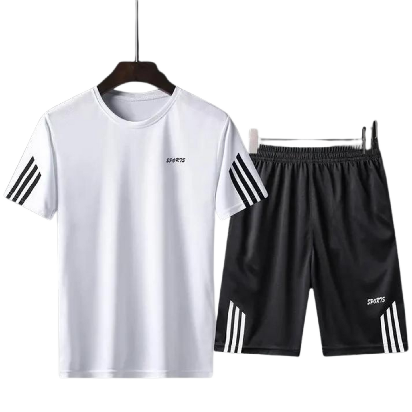 Men's Casual Short-Sleeve Loose-fit Sports Set with Breathable Fabric, Quick-Drying T-Shirt & Short