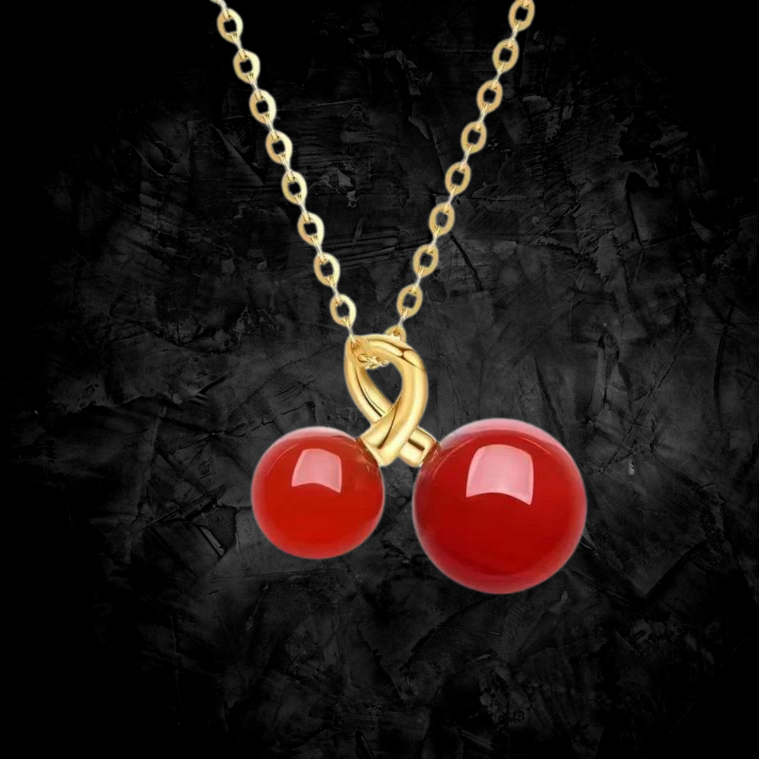 18k Gold Red Agate Cherry Necklace