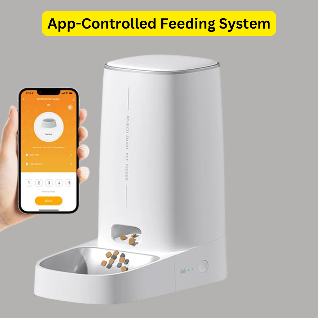 ROJECO Automatic WiFi Cat Feeder: Smart Food Kibble Dispenser with Remote Control for Cats and Dogs, Ideal for Dry Food Accessories