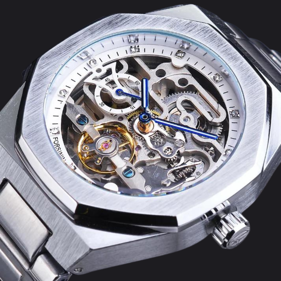 Original Forsining Men's Automatic 3D Diamond Skeleton Watch