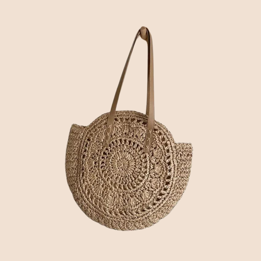 Round Straw Woven Shoulder Bag for Women – Large Capacity, Hollow Out Design, Vacation Beach Tote