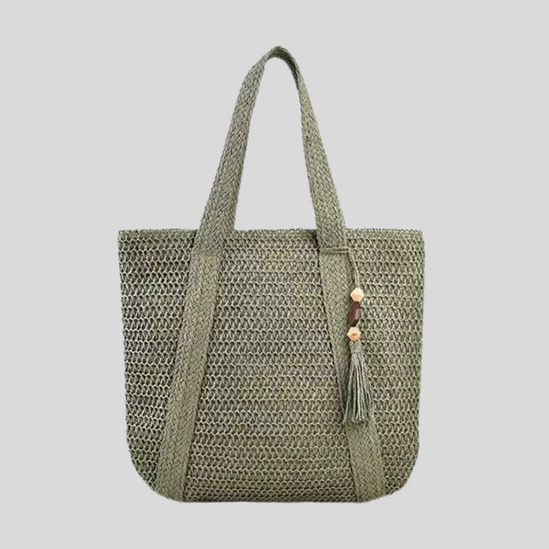 Summer Ladies' Hand-Woven Handbag – Fashionable, Large-Capacity Tote with Tassel Pendant for Shopping and Beach Days