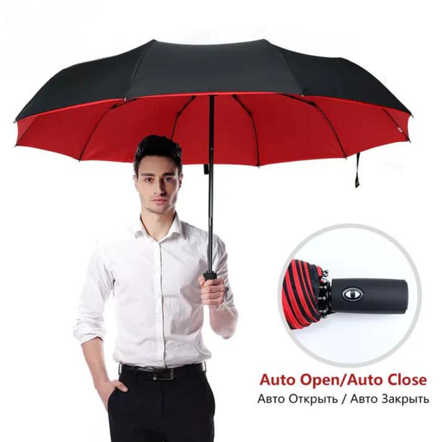 Automatic Windproof Luxury Business Umbrella: Strong, Double Layer, Ideal for Men and Women in Rainy Conditions.