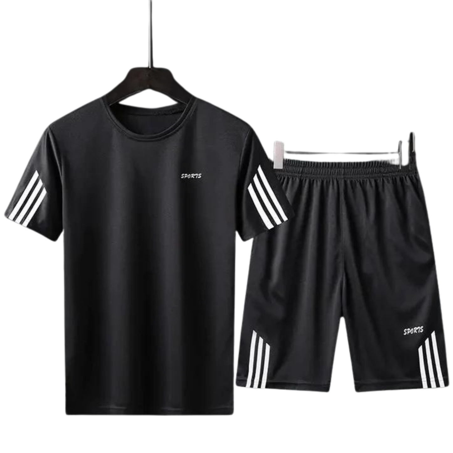 Men's Casual Short-Sleeve Loose-fit Sports Set with Breathable Fabric, Quick-Drying T-Shirt & Short