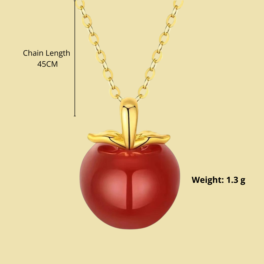 18K Gold Natural Red Agate Apple Necklace Pendant