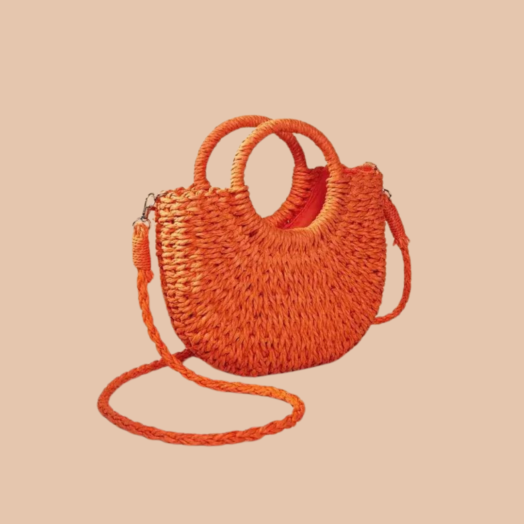 Handwoven Straw Rattan Half-Moon Beach Handbag – Large Capacity Summer Hollow Out Crossbody Shoulder Bag for Women