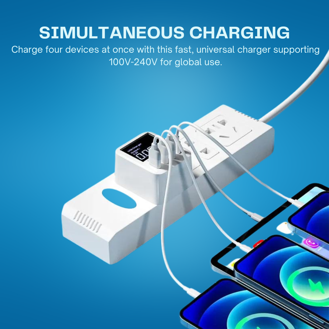 40W USB Wall Charger with LED Display, 4-Port QC3.0 PD3.0 Fast Charger for iPhone 14, Huawei, Xiaomi, Samsung – ASOMETECH